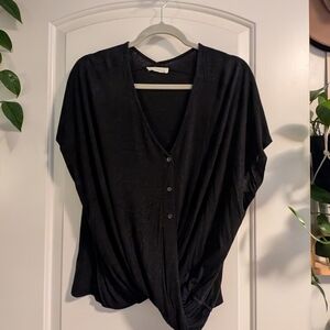 Lush Black V-Neck Buttoned Blouse
